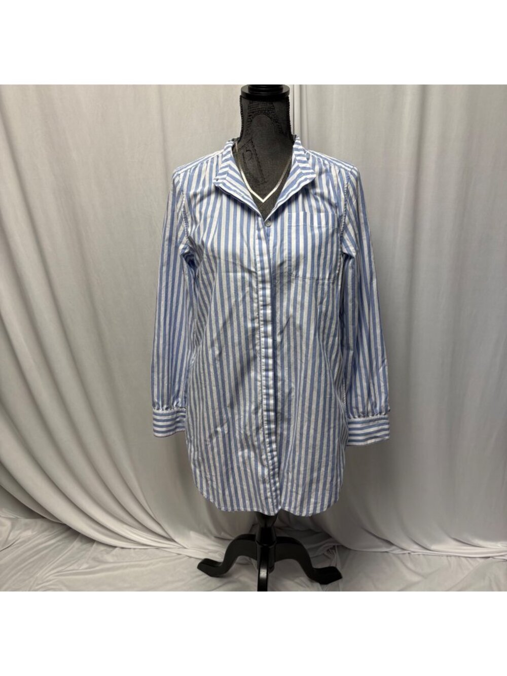 Lands End Blue White Stripe Tunic Shirt Womens 6-8 Cotton Coastal Nautical